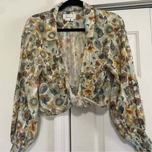Anthropologie Floral Blouse - Yellow and Blue